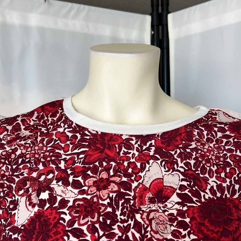 Tory Burch Roanan Kyoto Red Floral Butterfly Silk Wool Two Tone Top - Picture 4 of 8